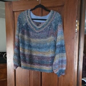 Beautiful Boat Neck Balloon Sleeve Sequin Sweater By Banana Republic.